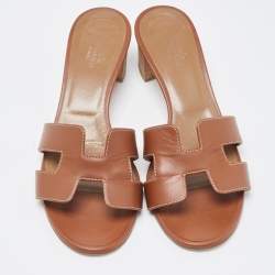 Hermes Brown Leather Oasis Sandals Size 36