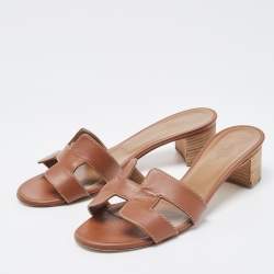 Hermes Brown Leather Oasis Sandals Size 36