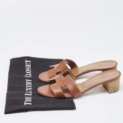 Hermes Brown Leather Oasis Sandals Size 36