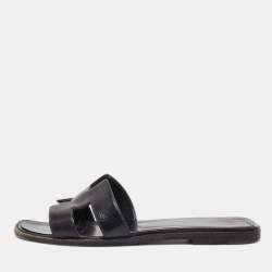 Hermes Black Patent Oran  Flat Slides Size 37.5 