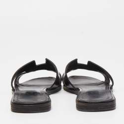 Hermes Black Patent Oran  Flat Slides Size 37.5 