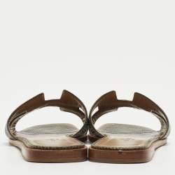 Hermes Green Lizard Leather Oran Flat Slides Size 38