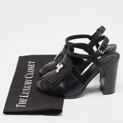 Pre Owned Hermes Black Leather Alesia Sandals Size 36