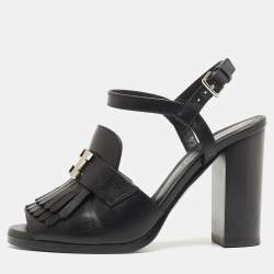 Pre Owned Hermes Black Leather Alesia Sandals Size 36