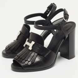 Pre Owned Hermes Black Leather Alesia Sandals Size 36