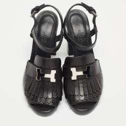 Pre Owned Hermes Black Leather Alesia Sandals Size 36