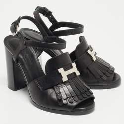 Pre Owned Hermes Black Leather Alesia Sandals Size 36