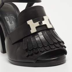 Pre Owned Hermes Black Leather Alesia Sandals Size 36