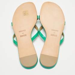 Hermes Green Patent Leather Corfou Thong Flats Size 41