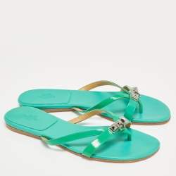 Hermes Green Patent Leather Corfou Thong Flats Size 41