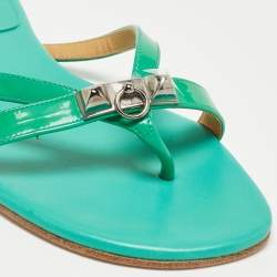 Hermes Green Patent Leather Corfou Thong Flats Size 41