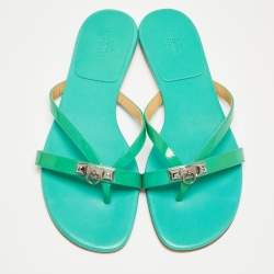 Hermes Green Patent Leather Corfou Thong Flats Size 41