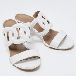 Pre Owned Hermes White Leather Bikini Slide Sandals Size 38
