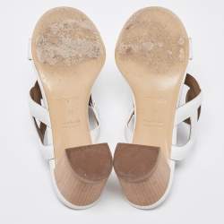 Pre Owned Hermes White Leather Bikini Slide Sandals Size 38
