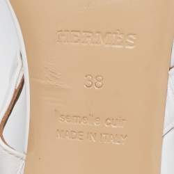Pre Owned Hermes White Leather Bikini Slide Sandals Size 38