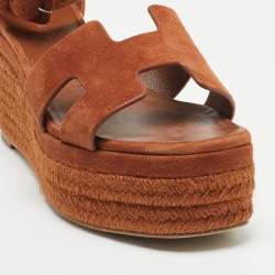 مملوكة مسبقًا Hermes Brown Suede Elda Espadrille Sandals Size 37