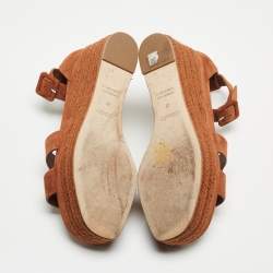 مملوكة مسبقًا Hermes Brown Suede Elda Espadrille Sandals Size 37