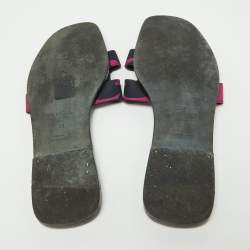 Hermès Multicolor Modernisme Tropical Print Satin Oran Flat Slides Size 39
