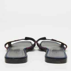 Hermès Multicolor Modernisme Tropical Print Satin Oran Flat Slides Size 39