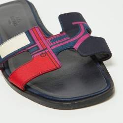 Hermès Multicolor Modernisme Tropical Print Satin Oran Flat Slides Size 39