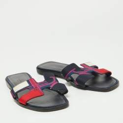 Hermès Multicolor Modernisme Tropical Print Satin Oran Flat Slides Size 39