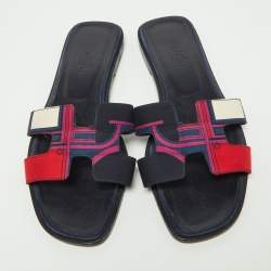 Hermès Multicolor Modernisme Tropical Print Satin Oran Flat Slides Size 39