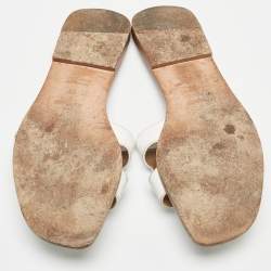 مملوكة مسبقًا Hermes White Leather Oran Flat Slides Size 38