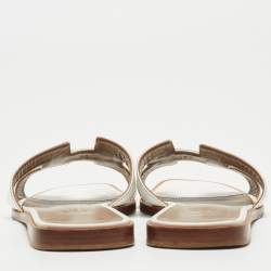مملوكة مسبقًا Hermes White Leather Oran Flat Slides Size 38