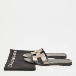 Hermes Metallic Leather Oran Flat Slides Size 38.5 