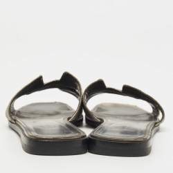 Hermes Metallic Leather Oran Flat Slides Size 38.5 