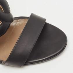 Hermes Black Leather Bikini Block Heel Slide Sandals Size 38