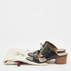 Hermes Black Leather Ovation Slide Sandals Size 38