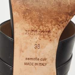Hermes Black Leather Ovation Slide Sandals Size 38