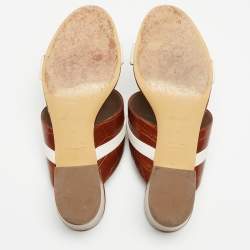 Hermes Brown Crocodile and Leather Ovation Slide Sandals Size 38