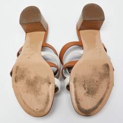 Pre Owned Hermes Brown/White Leather Amica Slide Sandals Size 40