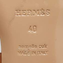 Pre Owned Hermes Brown/White Leather Amica Slide Sandals Size 40