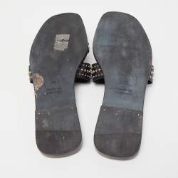 Hermes Black Studded Leather Oran Flat Slides Size 36