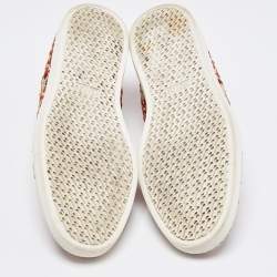 Pre Owned Hermes Orange/Yellow Printed Woven Fabric and Leather Oxygene Sneakers Size 40