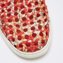 Pre Owned Hermes Orange/Yellow Printed Woven Fabric and Leather Oxygene Sneakers Size 40