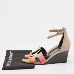 Pre Owned Hermes Multicolor Suede Legend Wedge Sandals Size 38