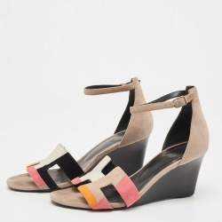 Pre Owned Hermes Multicolor Suede Legend Wedge Sandals Size 38