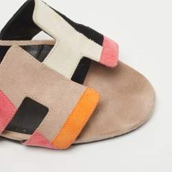 Pre Owned Hermes Multicolor Suede Legend Wedge Sandals Size 38
