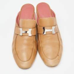 Hermes Brown Leather Paradis Mules Size 38