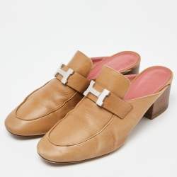 Hermes Brown Leather Paradis Mules Size 38