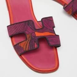 Hermes Pink Printed Canvas Oran Slide Sandals Size 35
