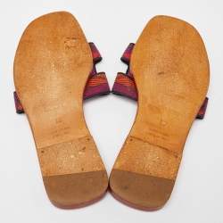 Hermes Pink Printed Canvas Oran Slide Sandals Size 35