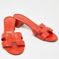Hermes Orange Leather Oasis Slide Sandals Size 37