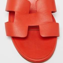 Hermes Orange Leather Oasis Slide Sandals Size 37