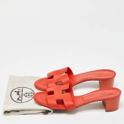 Hermes Orange Leather Oasis Slide Sandals Size 37