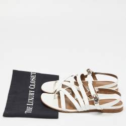 مملوكة مسبقًا Hermes White Patent Leather Marine Strappy Flat Sandals Size 37